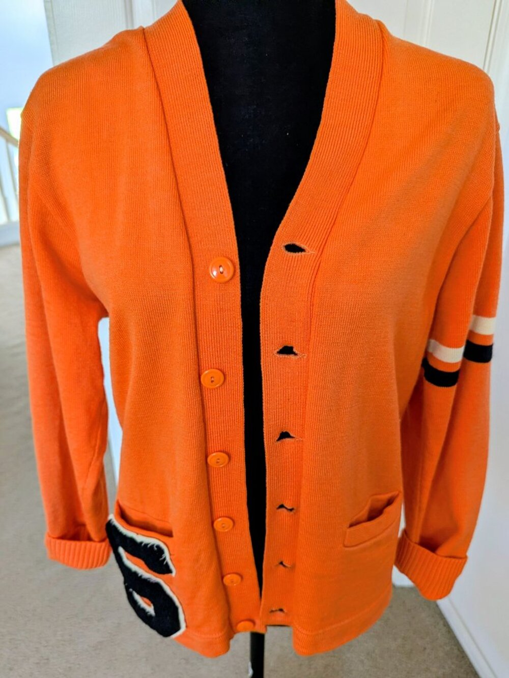 Vintage Orange Letterman Sweater (Letter S) From Pride Of The West Size Med-Lg